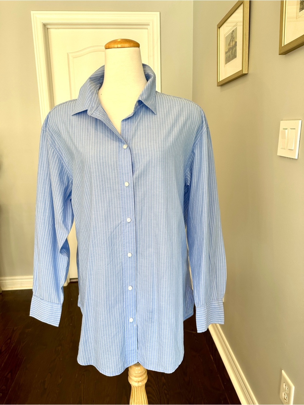 H&M Light Blue Pinstripe Long-Sleeve Button Shirt